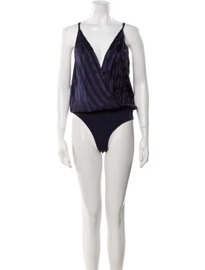 Pre-owned Michelle Mason Silk V-neck Bodysuit In Blue