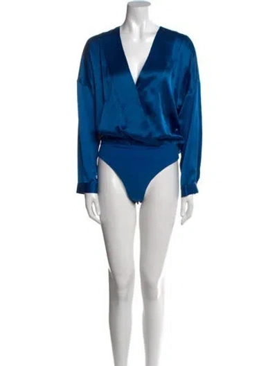 Pre-owned Michelle Mason Silk V-neck Bodysuit In Blue