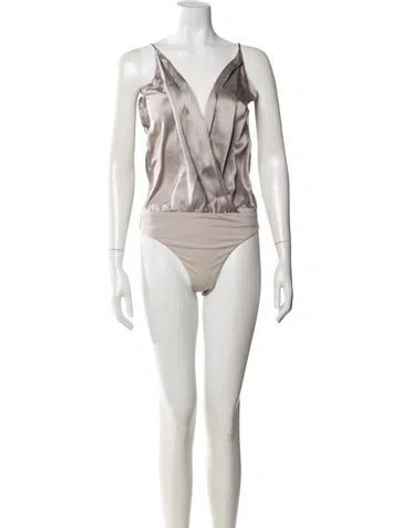 Pre-owned Michelle Mason Silk V-neck Bodysuit In Gray