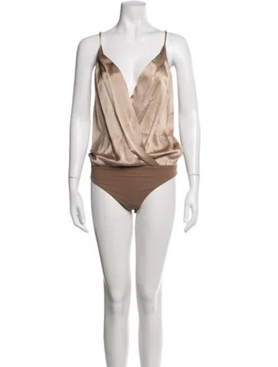 Pre-owned Michelle Mason Silk V-neck Bodysuit In Grey