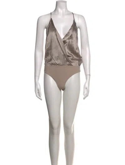 Pre-owned Michelle Mason Silk V-neck Bodysuit In Grey