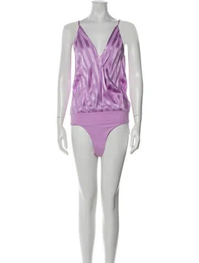Pre-owned Michelle Mason Silk V-neck Bodysuit In Purple