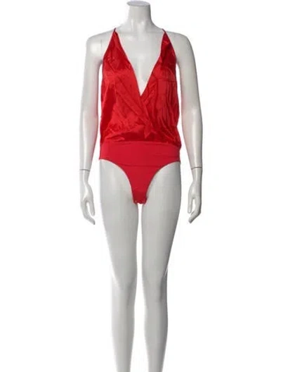 Pre-owned Michelle Mason Silk V-neck Bodysuit In Red