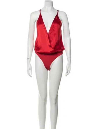 Pre-owned Michelle Mason Silk V-neck Bodysuit In Red