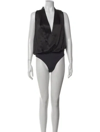 Pre-owned Michelle Mason Silk V-neck Bodysuit W/ Tags In Blue