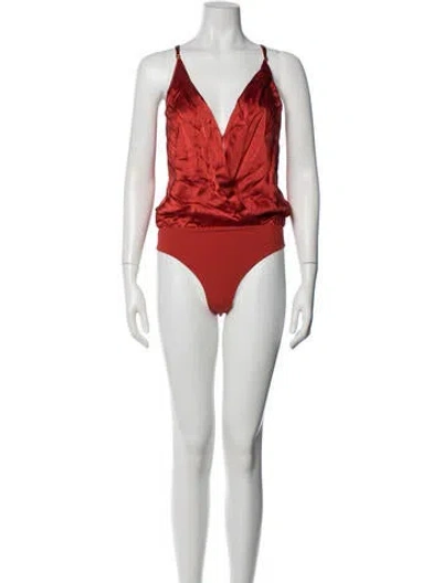 Pre-owned Michelle Mason Silk V-neck Bodysuit W/ Tags In Multicolor