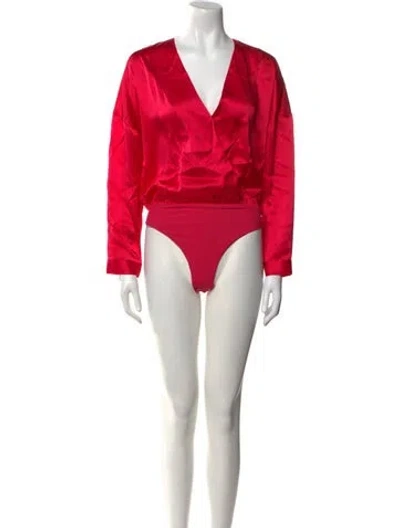 Pre-owned Michelle Mason Silk V-neck Bodysuit W/ Tags In Pink