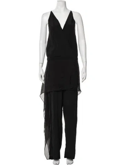 Pre-owned Michelle Mason Silk V-neck Jumpsuit In Black