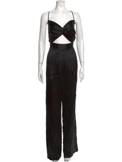 Pre-owned Michelle Mason Silk V-neck Jumpsuit In Black