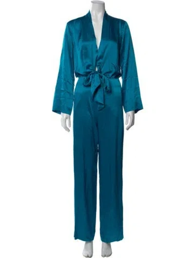 Pre-owned Michelle Mason Silk V-neck Jumpsuit In Blue