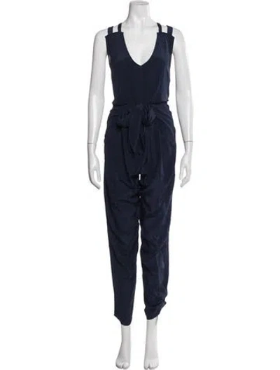 Pre-owned Michelle Mason Silk V-neck Jumpsuit In Blue