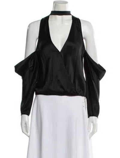 Pre-owned Michelle Mason Silk V-neck Top In Black