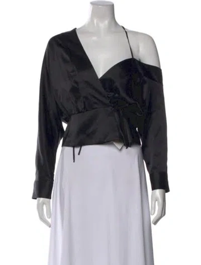 Pre-owned Michelle Mason Silk V-neck Top In Black