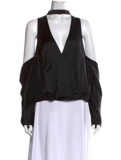 Pre-owned Michelle Mason Silk V-neck Top In Black