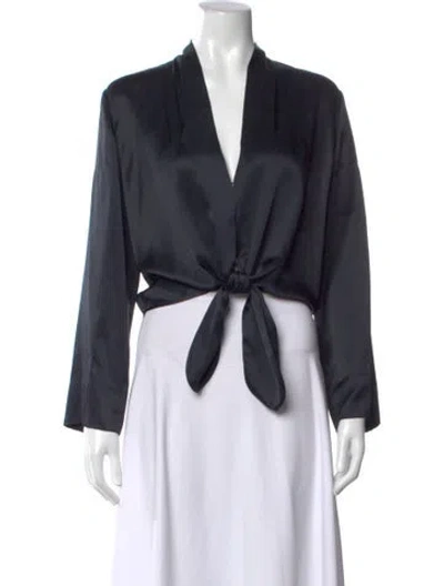 Pre-owned Michelle Mason Silk V-neck Top In Blue
