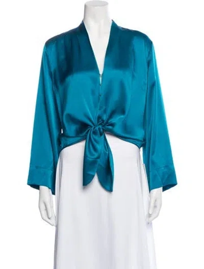Pre-owned Michelle Mason Silk V-neck Top In Blue