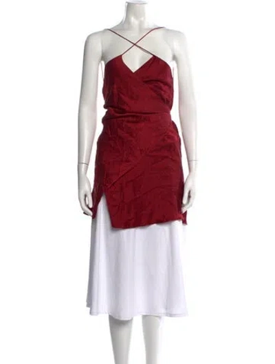 Pre-owned Michelle Mason Silk V-neck Top In Red