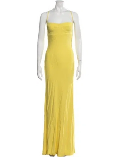 Pre-owned Michelle Mason Square Neckline Long Dress In Yellow