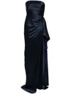Michelle Mason Strapless Gathered Silk Gown In Blue