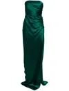 Michelle Mason Strapless Gathered Silk Gown In Green