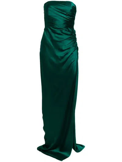 Michelle Mason Strapless Gathered Silk Gown In Green