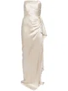 Michelle Mason Strapless Gathered Silk Gown In Grey