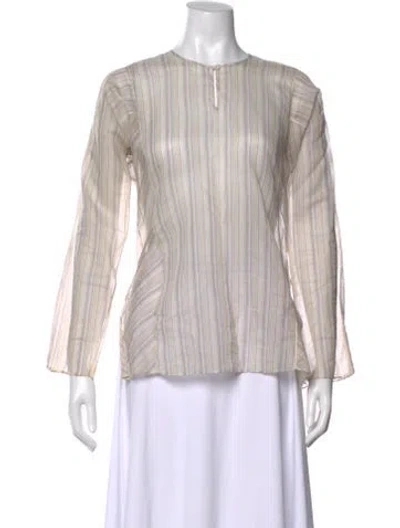 Pre-owned Michelle Mason Striped Crew Neck Blouse In Neutral