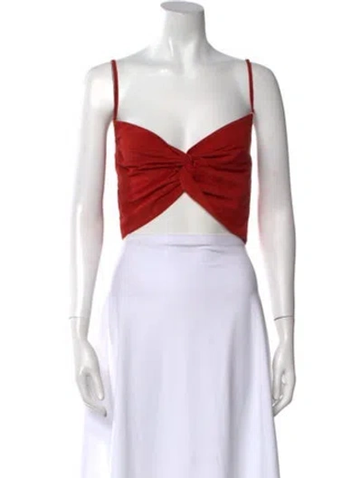 Pre-owned Michelle Mason Suede V-neck Crop Top In Red