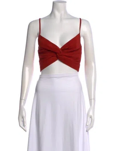 Pre-owned Michelle Mason Suede V-neck Crop Top W/ Tags In Red