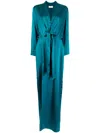 Michelle Mason Tie Front Kimono Gown In Green