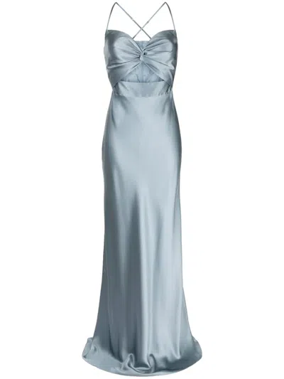 Michelle Mason Twist-detail Silk Maxi Dress In Blue