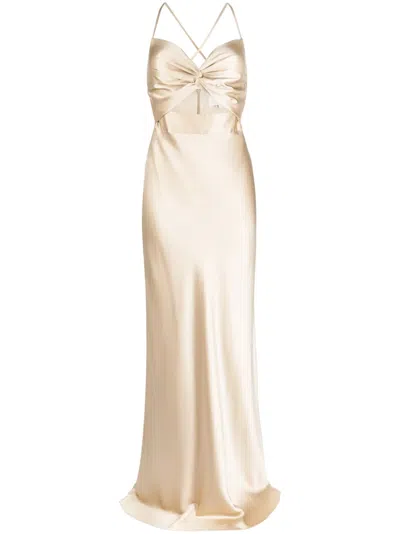 Michelle Mason Twisted-bodice Silk Gown In Gold
