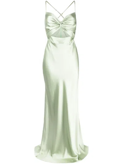 Michelle Mason Twisted-bodice Silk Gown In Green
