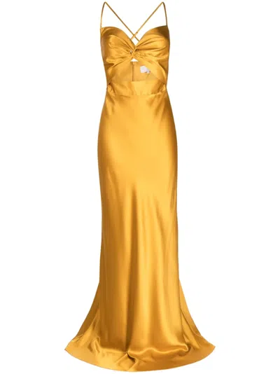 Michelle Mason Twisted-bodice Silk Gown In Yellow