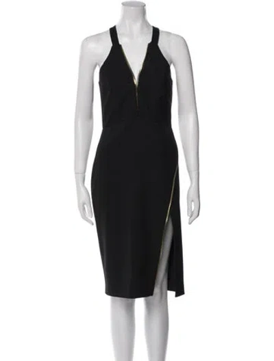 Pre-owned Michelle Mason V-neck Knee-length Dress In Black