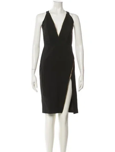 Pre-owned Michelle Mason V-neck Knee-length Dress In Black