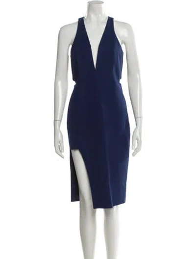 Pre-owned Michelle Mason V-neck Knee-length Dress In Blue
