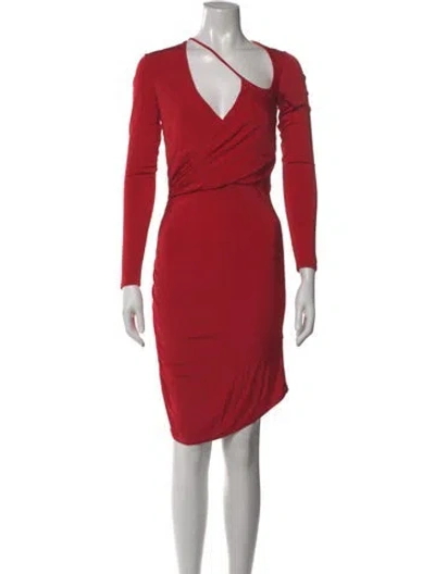 Pre-owned Michelle Mason V-neck Knee-length Dress In Red