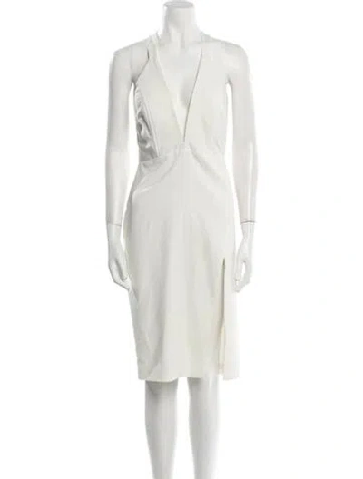 Pre-owned Michelle Mason V-neck Knee-length Dress In White