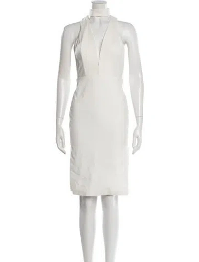 Pre-owned Michelle Mason V-neck Knee-length Dress In White
