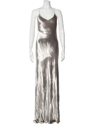 Pre-owned Michelle Mason V-neck Long Dress In Brown