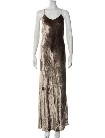 Pre-owned Michelle Mason V-neck Long Dress In Gold