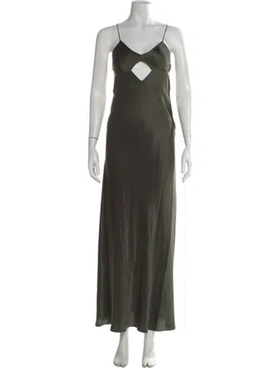 Pre-owned Michelle Mason V-neck Long Dress In Green