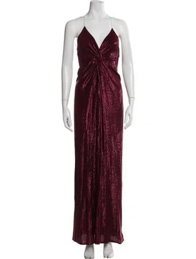 Pre-owned Michelle Mason V-neck Long Dress In Red