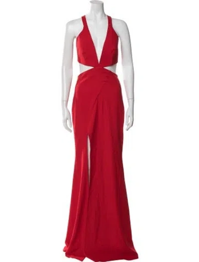 Pre-owned Michelle Mason V-neck Long Dress In Red