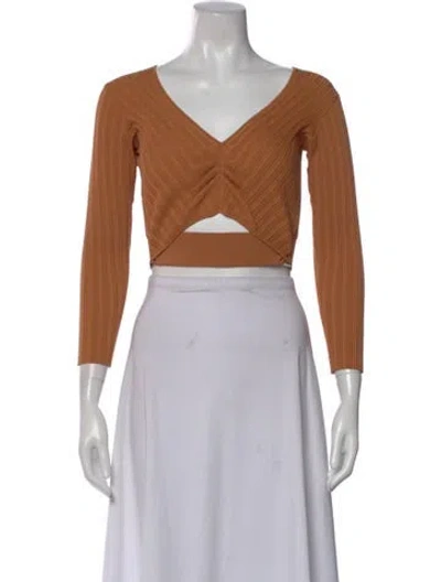 Pre-owned Michelle Mason V-neck Long Sleeve Crop Top In Orange