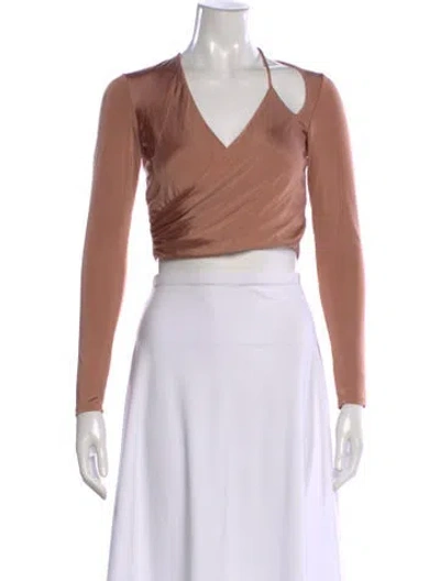 Pre-owned Michelle Mason V-neck Long Sleeve Crop Top In Pink