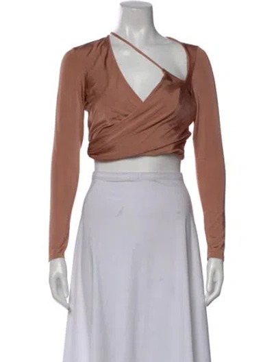 Pre-owned Michelle Mason V-neck Long Sleeve Crop Top In Pink