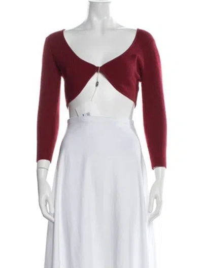 Pre-owned Michelle Mason V-neck Long Sleeve Crop Top W/ Tags In Red