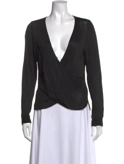 Pre-owned Michelle Mason V-neck Long Sleeve Top In Black
